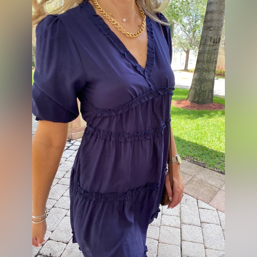 💙 Navy Blue Ruffle Tiered Dress – NWT